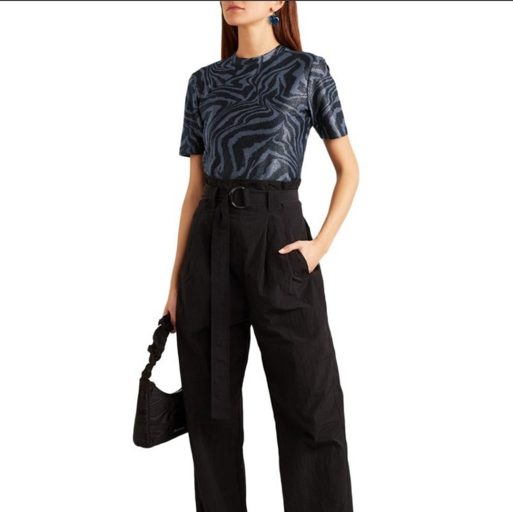 Ganni Metallic Zebra-Print Short Sleeve Top in Black - Picture 3 of 4